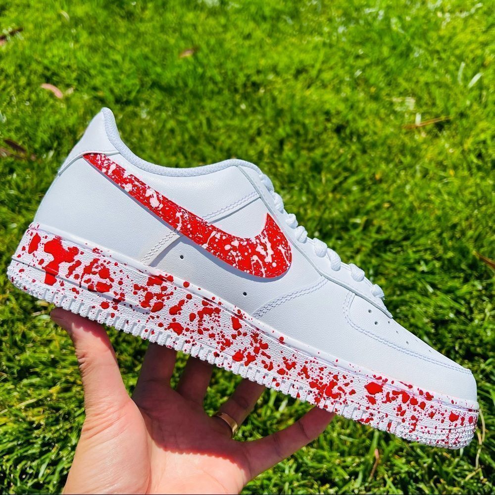 NIKE Custom Air Force 1 Red & White Splatter Sneakers NWB